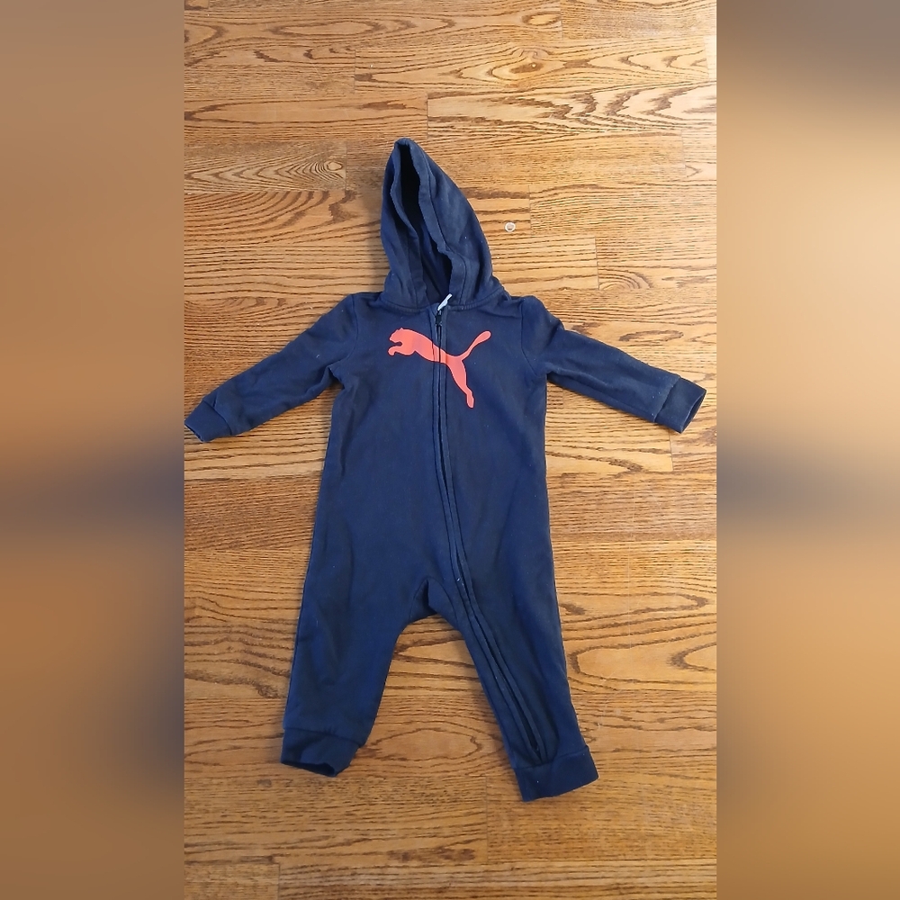 Puma Kids Navy Footie with Bold Orange Logo